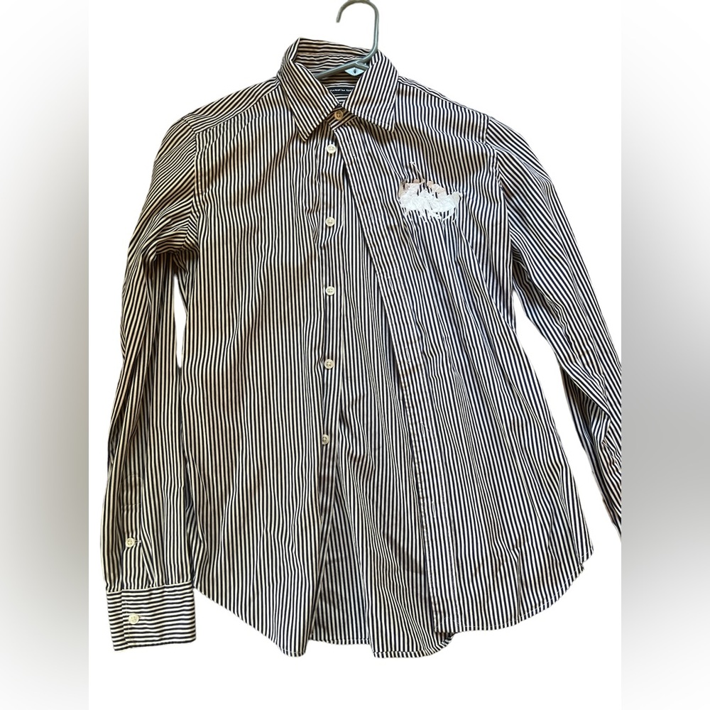 Ralph Lauren Sport pinstriped button up embroidered blouse